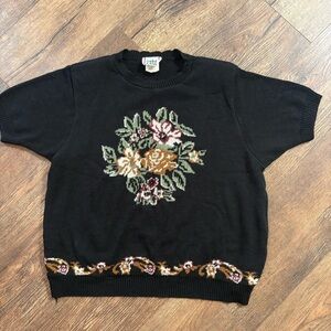 Vintage cricket lane floral short sleeve knit sweater granny